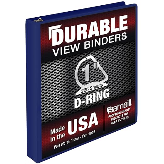 Samsill Durable 1 Inch Binder, D Ring Binder, Customizable Clear View Cover, Dark Blue, Holds 225 Pages