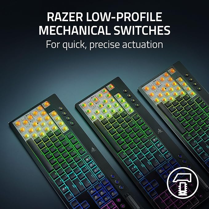 Razer BlackWidow V4 Low Profile HyperSpeed Wireless Gaming Keyboard: Yellow Mechanical Switches - 2.4GHz Wireless & Bluetooth - Multi-Function Roller - 11 Control Buttons - Long Battery Life