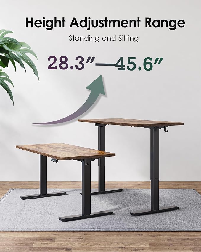 TIQLAB Standing Desk 47 x 24 inch, Electric Height Adjustable with Splice Board, Stand Up Desk, for Home Office, Black Frame/Rustic Brown Top