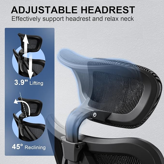 SIHOO M57 Ergonomic Office Chair, Mesh Back Desk Chair with 3D Armrests | Lumbar Support & Adjustable Headrest, Comfortable Computer Chair, Office Chair Hold 330 LBS, Home Office - Grey
