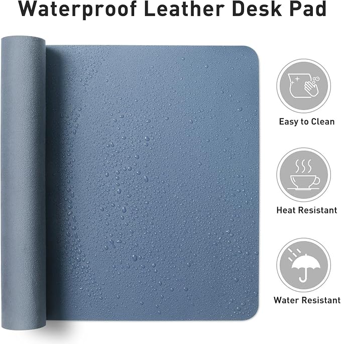 Aothia Faux Leather Desk Mat - Non-Slip PU Leather Desk Blotter, Waterproof Writing Surface, Large Desk Pad for Office & Home (Denim Blue, 55" x 17")