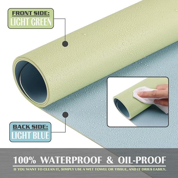K KNODEL Extra Large Desk Mat, Leather Mouse Pad (35.4"x17", Light Green) | Desk Pad, Keyboard Pad, Computer and Laptop Mat, Desktop Protector and Cover, Writing Pad and Blotter for Home Office