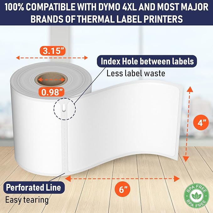 4x6 Thermal Shipping Labels with Roll Holder, 440 Labels/2 Rolls (220 per Roll), Compatible with Rollo, Zebra, Munbyn, iDPRT, Jadens, Nelko, Dymo 4XL & Most Label Printers, Perforated