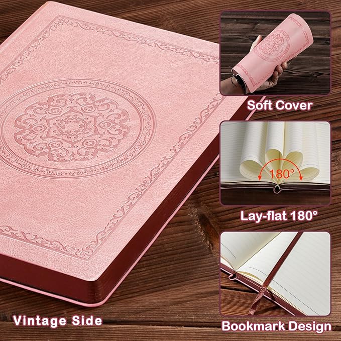 2026 Leather Vintage Journal Notebook,300 Pages,Leather Softcover Lined Journal Notebooks for Women Men,Notebook Journals for Writing Travel,Business,Office,Rose Gold Pink
