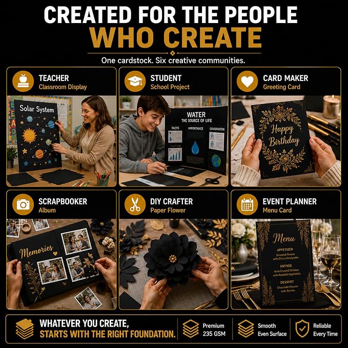 Black Cardstock 8.5 x 11, Black Construction Paper_85Lb_30 Sheets | Heavy Black Card Stock Paper, Thick Printer Cardstock Paper 8.5 x 11 for Invitations, Scrapbooking and Creative Paper Crafts.