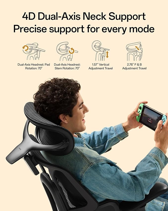 Hbada E3 Air 2026 Ergonomic Office Chair, 3-Zone Lumbar Support, Comfy Home Office Chair with Auto Recline, 4D Headrest & Armrests, 140° Tilt for Work & Relax, Black