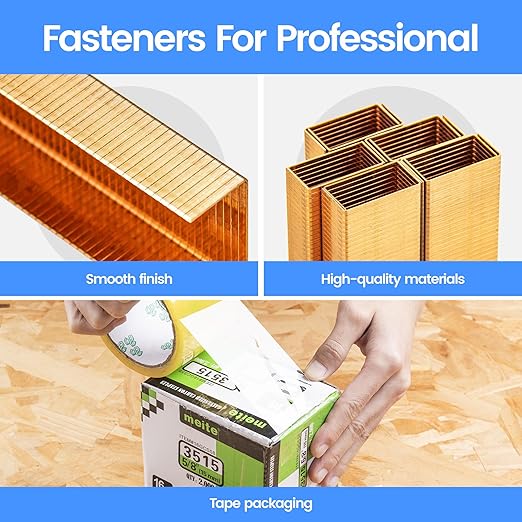meite Carton Closing Staples 16 Gauge 1-3/8" Wide Crown 5/8" Leg Copper-Coated Carton Staples for Pneumatic or Manual Box Stapler Gun - Cardboard Closer Packaging (4,000PCS)