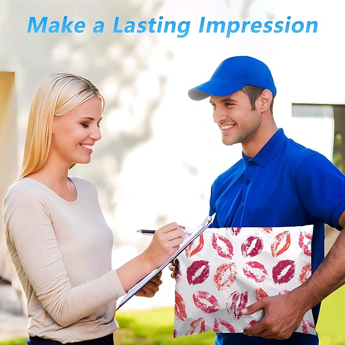 Poly Mailer 12x15.5 Inch 50 Pcs, Waterproof and Tear-Resistant Shipping Bags for Clothing, Strong Mailing Bags with Self-Seal, Cute Packaging Bags for Small Business - Lipstick