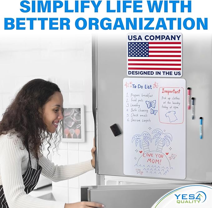 Extra Large Magnetic Dry Erase White Board Sheet for Fridge - 25x16 - Stain Resistant Technology with 3 Markers & Big Eraser with Magnet - Refrigerator Whiteboard Planner Organizer - by Yes4Quality