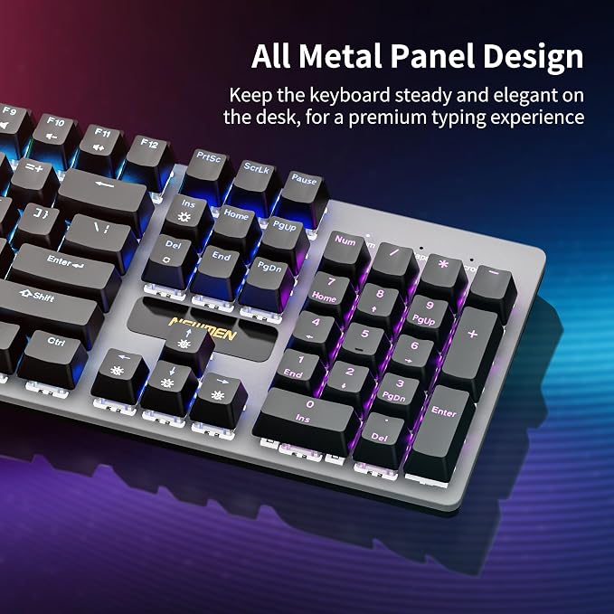 Newmen GM325Pro Mechanical Keyboard,Gaming Keyboard 104 Keys Red Switches | Rainbow LED Backlit,Metal Panel,ABS Black Keycaps,Wired Gaming Mechanical Keyboard for Windows ,Linear Red Switches,QWERTY