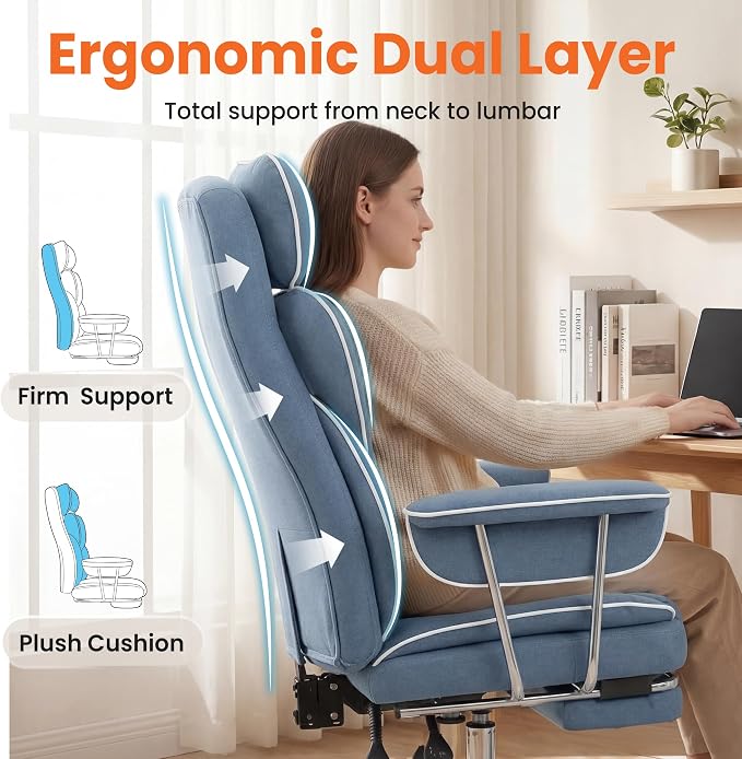 NEO CHAIR Big & Tall Leather Office Chair, High Back, Lumbar Support, Blue | Gaming Chair for Adults and Computer Use, Reclining Office Chair with Foot Rest, Massage, Comfy Design and Heavy Duty Support