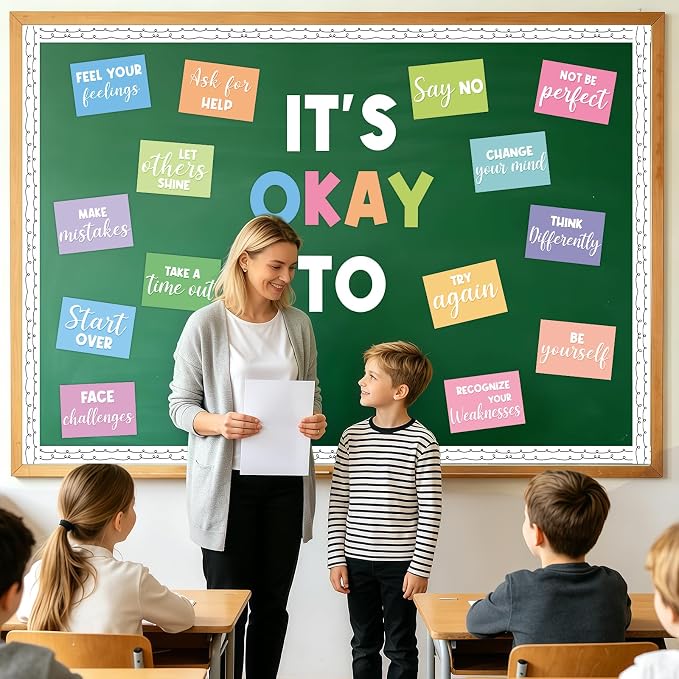 40Pcs Mental Health Bulletin Board Decorations Set, IT'S OK TO Bulletin Board, Growth Mindset Positive Affirmation Therapy Cutouts for Back to School Counselor Classroom Teacher Office Door Wall Decor