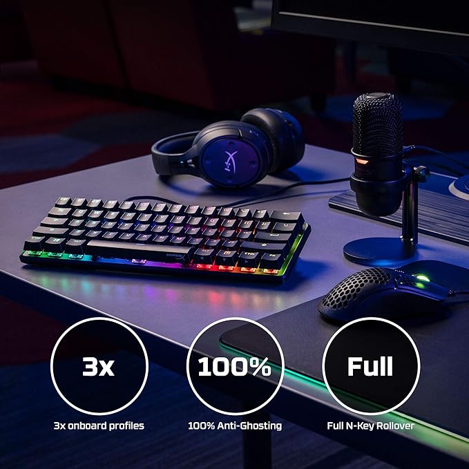 HyperX Alloy Origins 60 - Mechanical Gaming Keyboard, Ultra Compact 60% Form Factor, Double Shot PBT Keycaps, RGB LED Backlit, NGENUITY Software Compatible - Linear HyperX Red Switch,Black