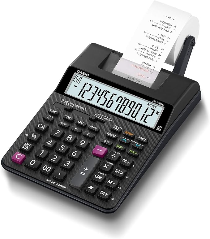 Casio HR-170RC Printing Calculator – 12-Digit Display | 2-Color Print, Reprint & Correction | Ideal for Bookkeeping, Accounting & Tax Work