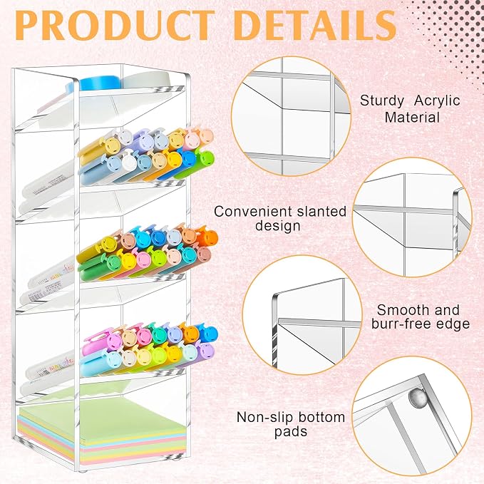 MotiMind Acrylic Pen Organizer Storage for 50 Markers Vertical Marker Organizer Acrylic Pen Display Holder for Office Desk Desktop Stationery Pencil Storage, Clear, 3.4 x 4 x 10.2 Inch