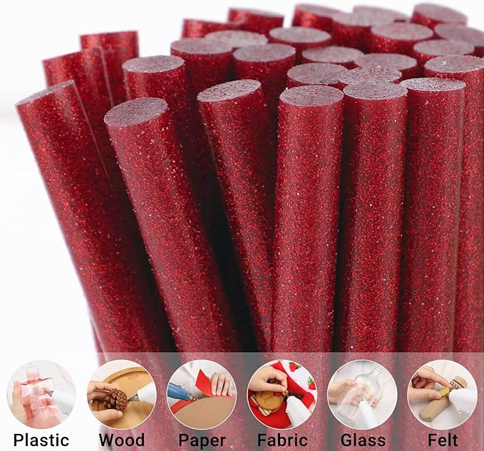 Glitter Red Hot Melt Glue Stick, Manarty 48 PCS Full Size Hot Melt Glue Sticks Colored, Sparkly Gray Adhesive EVA Glue Sticks Standard for Seal Stamp DIY Art Craft Decoration, 0.43" Dia x 4" Long