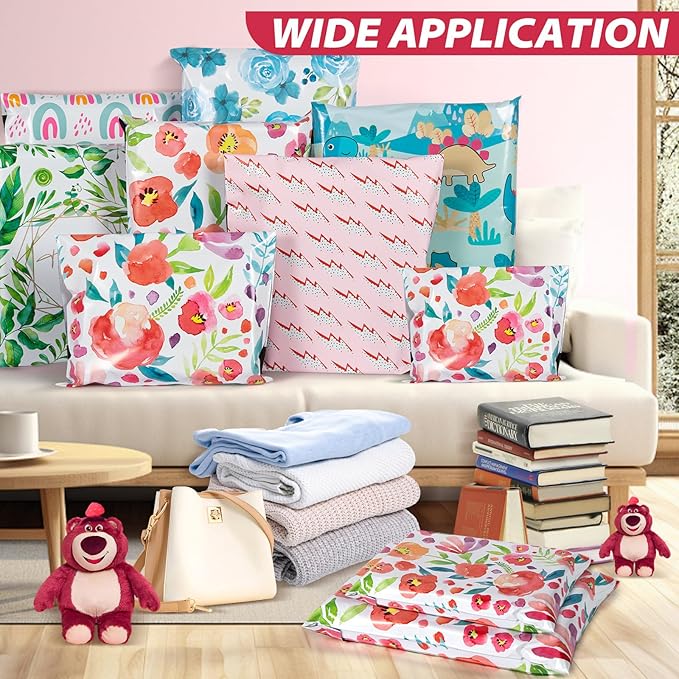 Oududianzi Large Poly Mailers 14.5x19, 100Pack Shipping Bags, Mailing Bags, Mailers Poly Bags, Shipping Envelopes, Packaging Bags for Small Business and Clothes - Floral