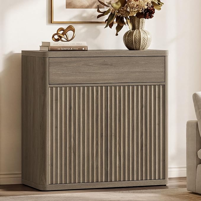 SICOTAS Buffet Cabinet with Storage - Accent Fluted Storage Cabinet with 2 Doors & 1 Drawer 34.6" Wide Modern Sideboard Credenza Large Buffet Table for Living Room Kitchen Dining Room Entryway Office