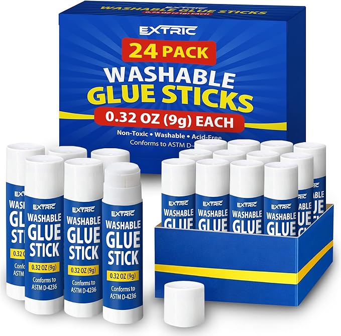 Glue Sticks Bulk Classroom, White Glue Sticks for Kids 24 Count, 0.32 Ounce, Washable All Purpose, for Kids, School and Home