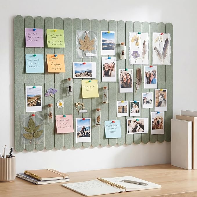 Yookeer Large Scalloped Felt Bulletin Board 36'' x 24'' Cork Board Alternative for Office Wall Decor 6 Pack with 25 Safe Removable Adhesive Tabs Push Pin, Felt Pin Boards for Home Office(Green)