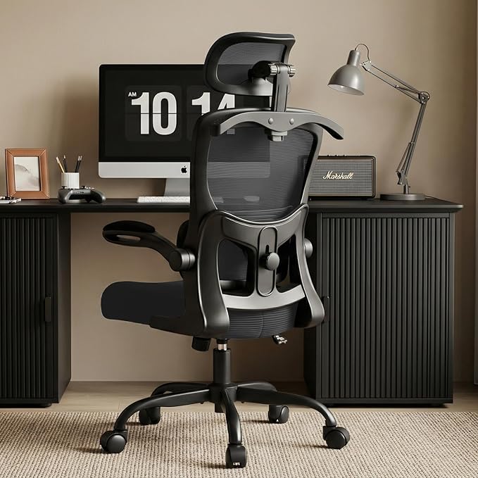 Office Chair Ergonomic Desk Chairs with Adjustable Lumbar Support& Headrest Hanger, High Back Breathable Mesh Chair with Wheels, Rolling Swivel Comfy Task Computer Chair for Home Work Gaming