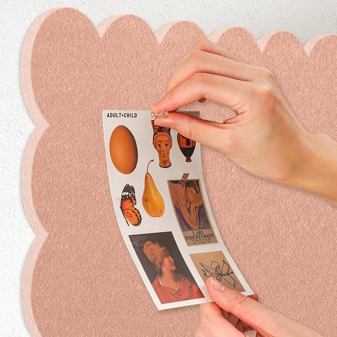 Scalloped Bulletin Board 36x24 inches, Decorative Felt Pin Board for Wall | Cute Cork Board Alternative with Push Pins, Foldable Display Vision Board for Photos, Notes & Reminders