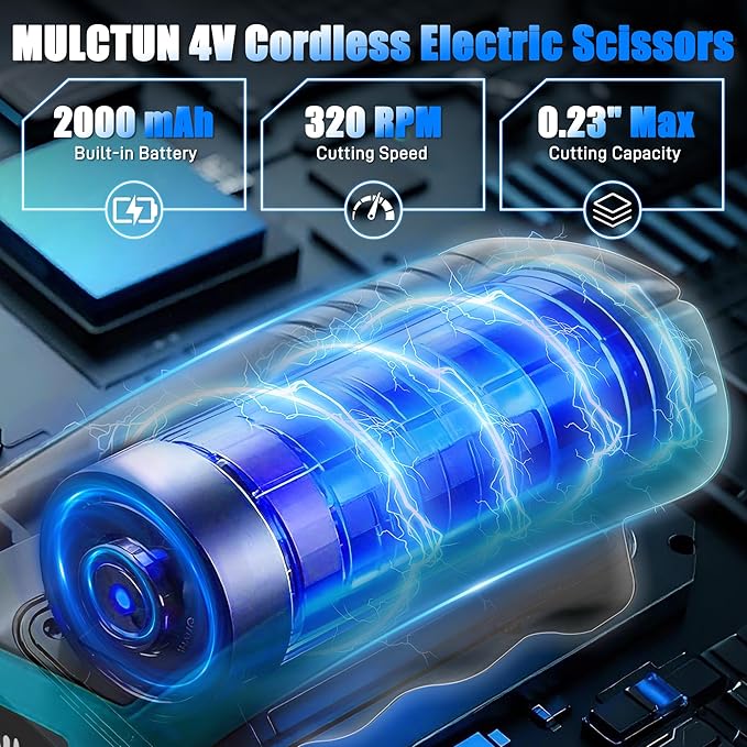 Electric Box Cutter with 4 Safety Blades,Storage Bag,Cardboard Cutter with Safety Lock,Led Light,4V 2000mAh Cordless Electric Scissors for Carton Carpet Fabric Leather（Dark Blue）
