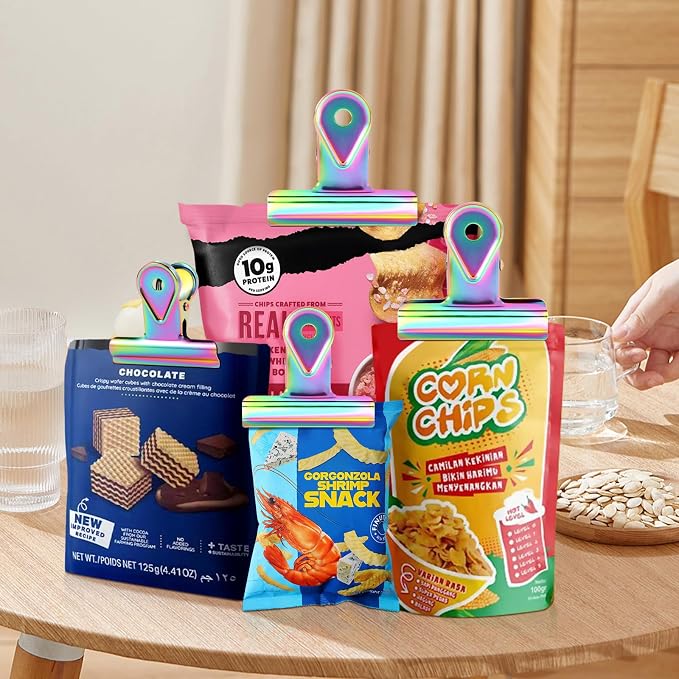 SIAMESE Bulldog Clips, 8 Pcs Binder Clips for Office & Kitchen, Multi-Purpose Binder and Food Bag Clamps for Sealing, Storage, Hanging (Rainbow Colors)