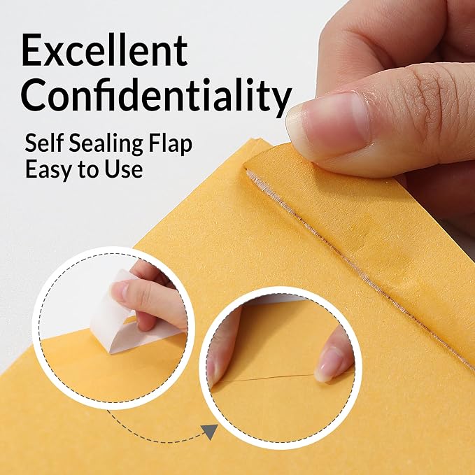 SUNEE 9 x12 Manilla Envelopes, 28lb Brown Kraft, Ultra Strong Quick-Seal Security Catalog Mailing Envelopes for Flat Letter Size Documents or Photos, 250 Count