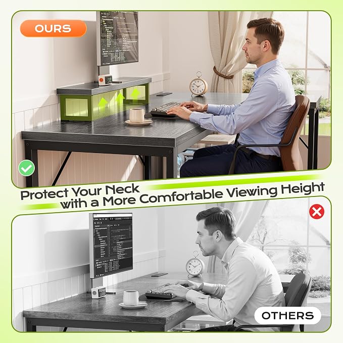 53" L Shaped Computer Desk, Power Outlets, Monitor Stand, Grey | USB-C Ports, Reversible Charging Station, Spacious Desktop & Legroom, 0.94 Inch Thick Desktop, for Gaming, Study & Work