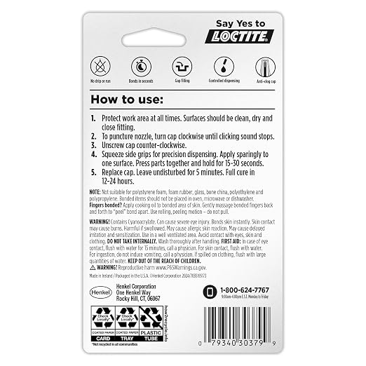 Loctite Super Glue Gel Control, Clear, 0.14 fl oz Bottle, Pack of 3