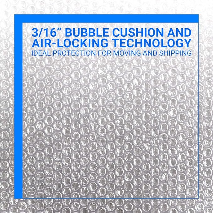 Bubble Cushioning Wrap Rolls, 3/16" x 12" x 36' ft Total, Perforated Every 12" for Packaging, Shipping, Mailing