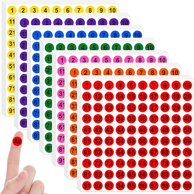 7000Pcs Number Stickers Small 1 to 100 Round Numbered Stickers,Multicolor | 0.4 Inch Self Adhesive,Consecutive Labels Stickers,for Storage Organizing,Inventory,Office,Home,Indoor Outdoor