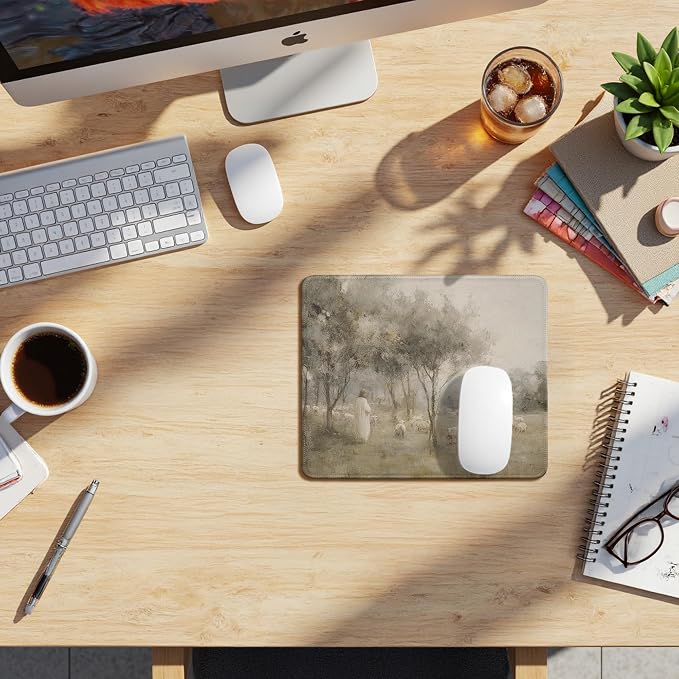 Vintage Christian Jesus with Lamb Mouse Pad, Christian Jesus Gifts Mouse Pads Mousepad for Office Desk Computers Laptop, Religious Office Supplies Desk Accessories, 9.5x7.9 Inch