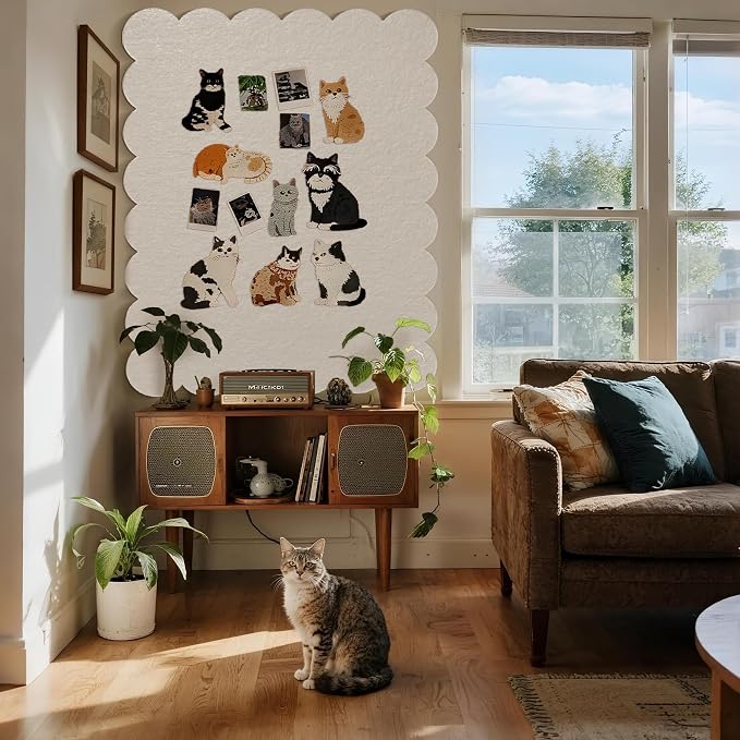 Scalloped Bulletin Board 48x36 inches, Decorative Felt Pin Board for Wall | Cute Cork Board Alternative with Push Pins, Foldable Display Vision Board for Photos, Notes & Reminders