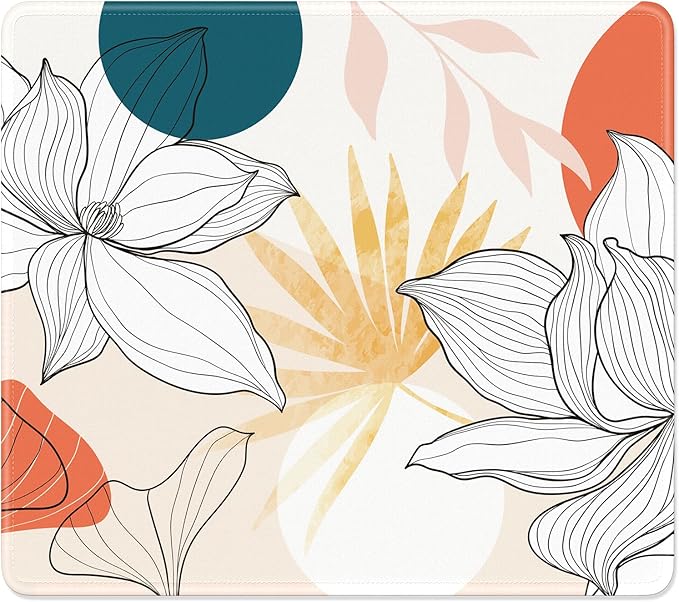 Mouse Pad, Minimalism Marble Style Computer Pad, Anti-Slip Rubber Mouse Mat with Stitched Edges for Gaming, Office, Laptop, PC, Women, 9" x 8" Thick 3 mm, Lotus