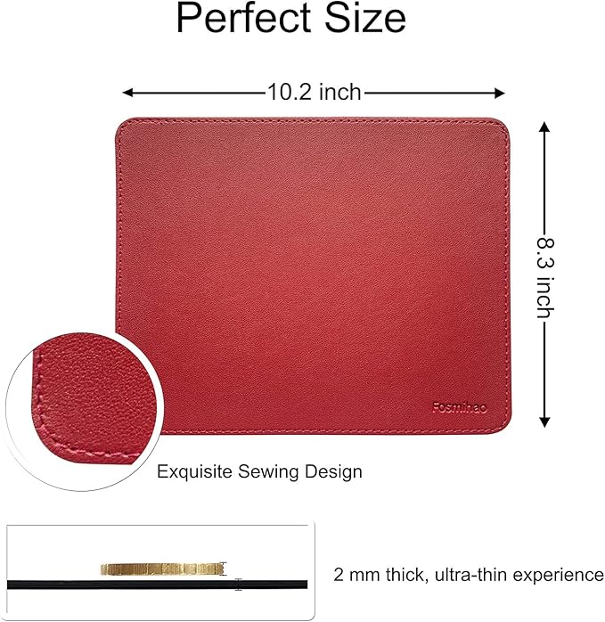 Leather Mouse Pad - Wood Mouse Pad, Double Side Mouse Pad with Stitched Edge, Waterproof Ultra Thin Mouse Pad for Computers, Laptop, Office & Home, 10.2 x 8.3 Inch, 1 Pack (Burgundy)