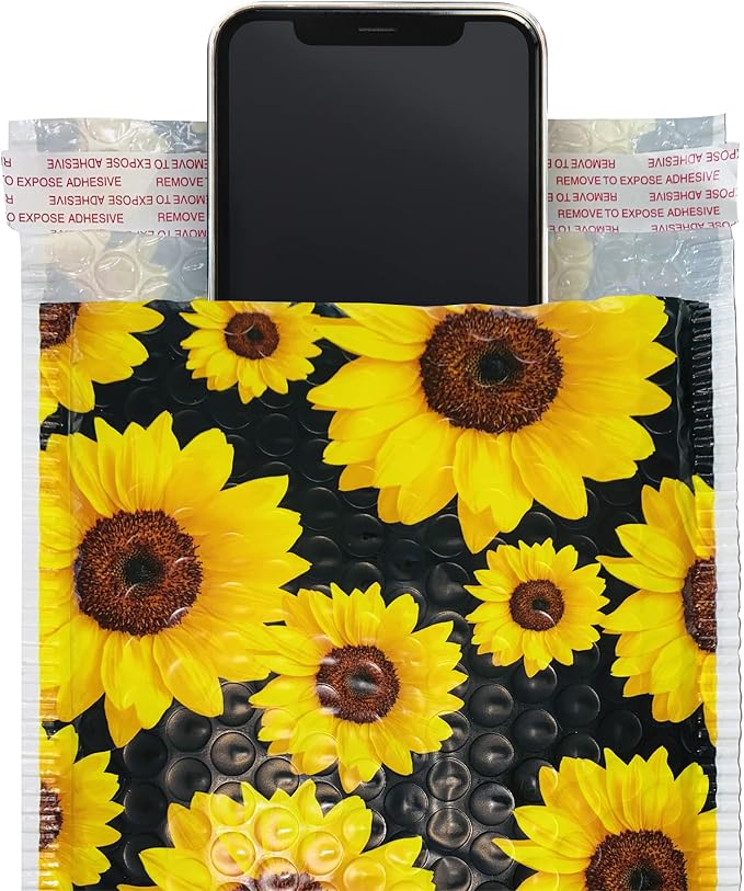 Great Papers! Bubble Mailer, Self-Sealing and Tear Resistant, Sunflowers, 6" x 10", 50 pack (074108),Black