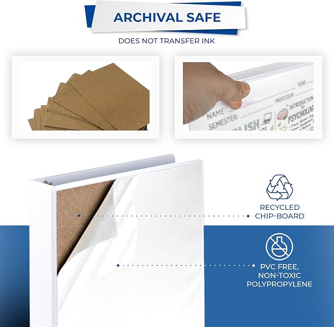 Samsill 2 Inch 3 Ring Binders, Economy Round Ring, Clear View Cover, 425 Sheet Capacity - for School, Home, Office - White, 12 Pack