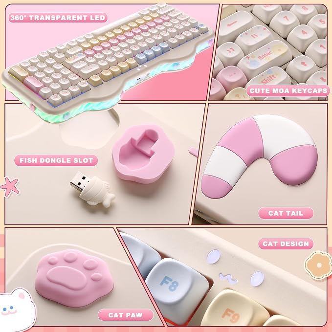 YUNZII C98 Cute Cake Wireless Mechanical Keyboard(Beige, Milk Switch) | 99 Keys with Number Pad, Hot Swap, PBT MOA Keycaps, BT5.0/2.4G/USB-C, Gasket Mount, Custom RGB Backlit for Win/Mac