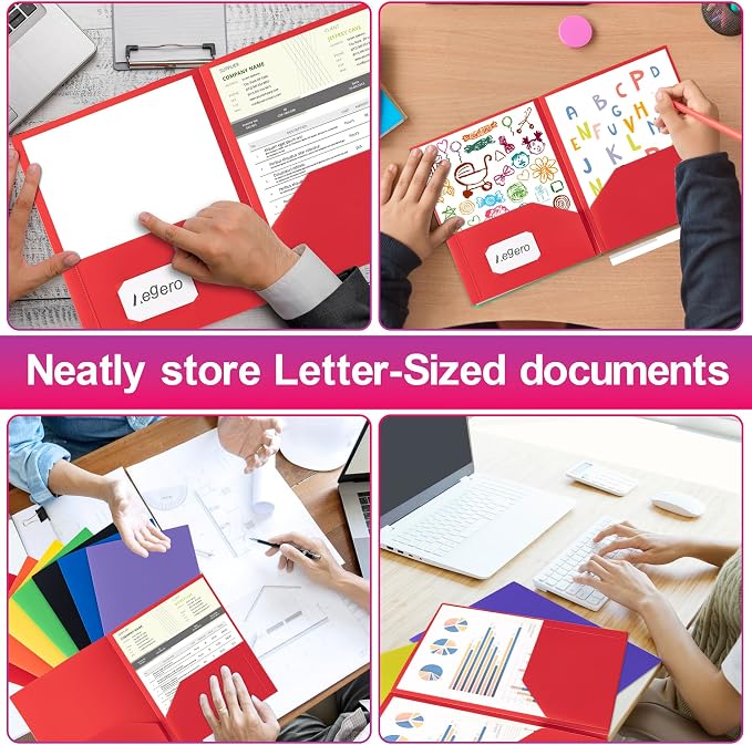 Aegero Plastic Folders with Pockets (7 Pack, Yellow) | Durable Heavy Duty File Folders with Business Card Slot, 2-Pocket Folder for Schoolwork & Office,Letter Size