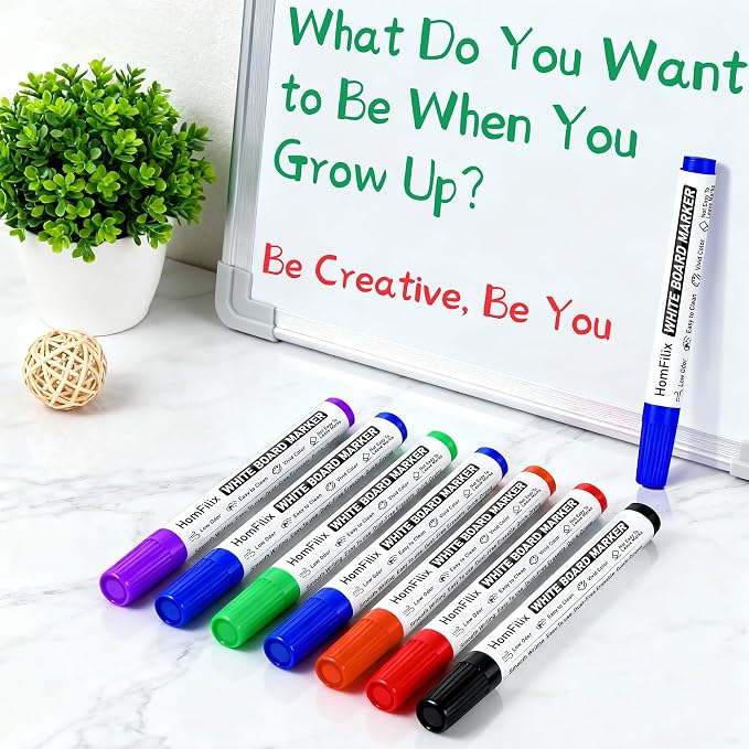 White Board Markers Dry Erase 36 Pack Bulk, 2 mm Fine Bullet Tip, Low-Odor Plant-Based Ink, 4 Colors for Classroom, Office & Home Use | Premium Dry Erase Marker Set