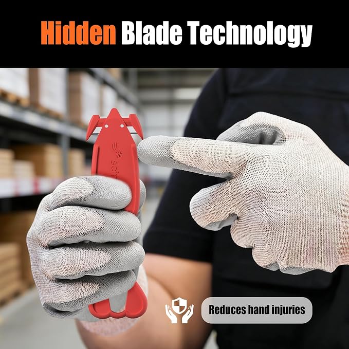 Safety Box Cutter Knife, Recessed SK-2 Blade, 12-Pack Assorted | Mini package opener tool, finger-safe hidden knife, built-in tape splitter for cardboard & shrink wrap, ambidextrous grip.