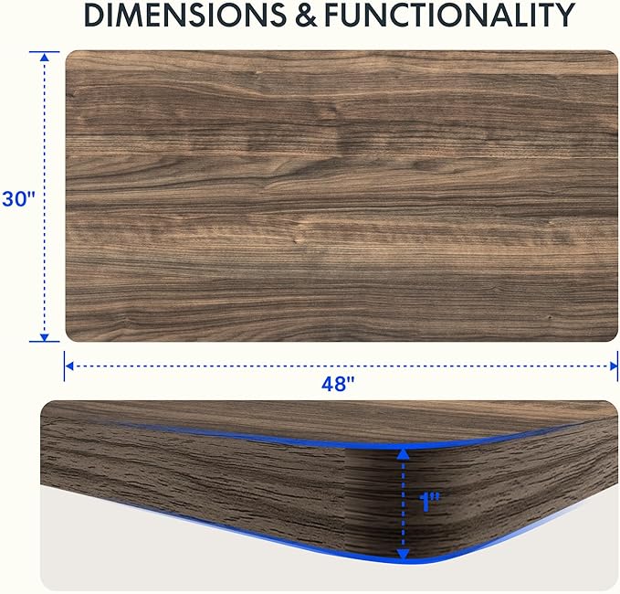 FLEXISPOT 48"x30" One-Piece Electric Standing Desk, 1" Thick Seamless Desktop for Home Office, Study & Multi-Monitor Setup, Black Walnut