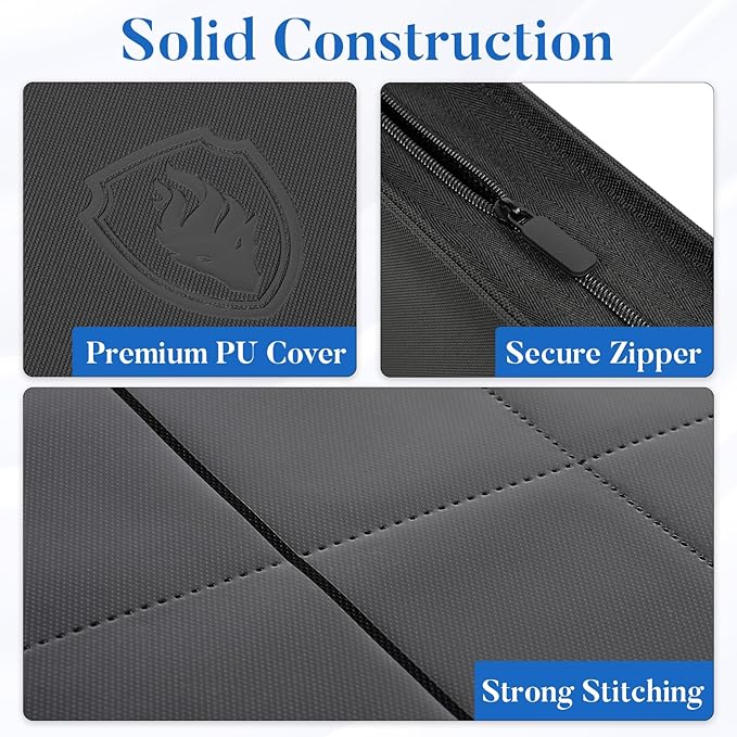 Premium Zip Card Binder 12 Pocket, Fabmaker 912 Pocket Trading Card Binder | PU Cover Zipper Card Collection Album, Sturdy Side-Loading Card Book Holder for Game & Sports Cards, Green