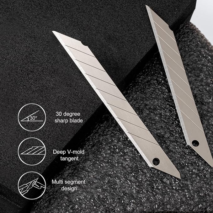100pcs Knife Replacement Blades, 30 Degree Carbon Steel 9mm Snap Off Blades for Retractable Cutting Knives, Hobby, Craft Knife, Box Cutter