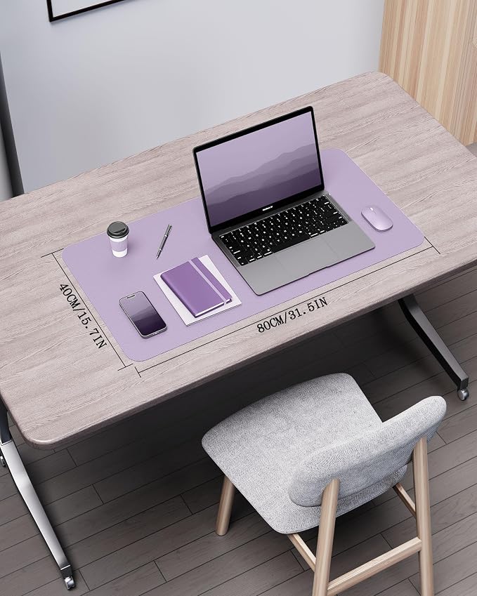 YSAGi Double-Sided Desk Pad, 31.5"x15.7"Leather Desk Mat, Eco Cork Desk Pad Protector,Large Mouse Pad,Waterproof Desk Blotter for Office/Home(Light Purple)