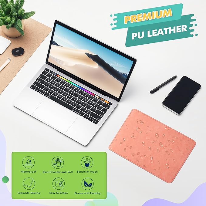 PU Leather Mouse Pad With Stitched Edge, Micro-Fiber Base, Non-Slip Waterproof for Computers, Laptop, 8x11 Inch (Pink)