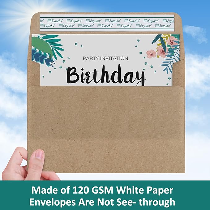 Eupako A4 Brown Photo Envelopes 4x6, 100 Pack Self Seal Envelopes for 4x6 Cards, Photos, Invitations, Wedding, Graduation, Baby Shower, 4.25 x 6.25 Inches