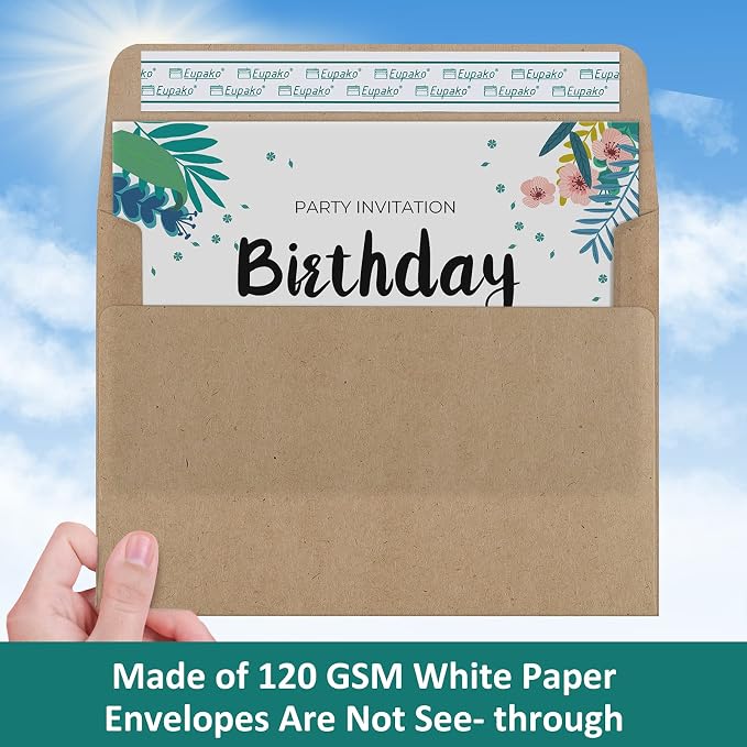 Eupako A6 Brown Envelopes 4x6, 100 Pack Self Seal Envelopes for 4x6 Cards, Photos, Invitations, Wedding, Graduation, Baby Shower, RSVP, 6.5 x 4.75 Inches